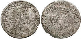 Kurlandia, Fryderyk Kazimierz Kettler, Szóstak Mitawa 1694 - 3 tarcze - bardzo rzadki R6