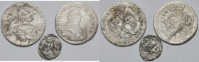 Kurlandia i Śląsk, Trojaki Mitawa 1764-1765 i Halerz Głogów - zestaw (3szt) R4