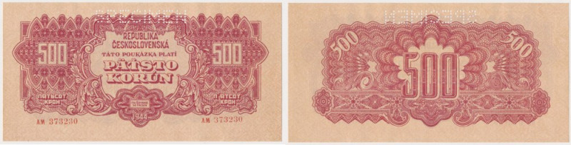 Czechosłowacja, 500 Korun 1944 - SPECIMEN Reference: Pick 49s
Grade: UNC/AU