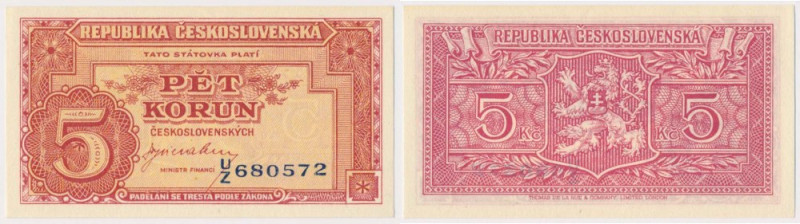 Czechoslovakia, 5 Korun (1945) Reference: Pick 59a
Grade: UNC