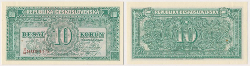 Czechoslovakia, 10 Korun (1945) Lekko ugięty z lewej strony, przy lewym margines...