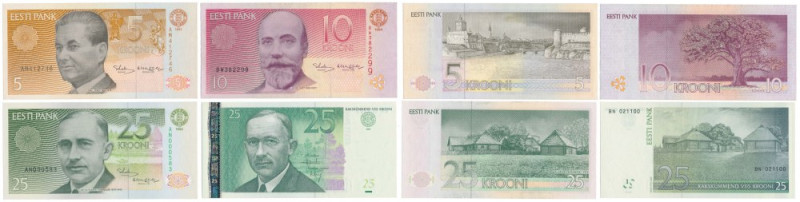 Estonia, 5, 10 i 2x 25 Krooni 1991-2002 - zestaw (4szt) 10 krooni w st.2-, pozos...