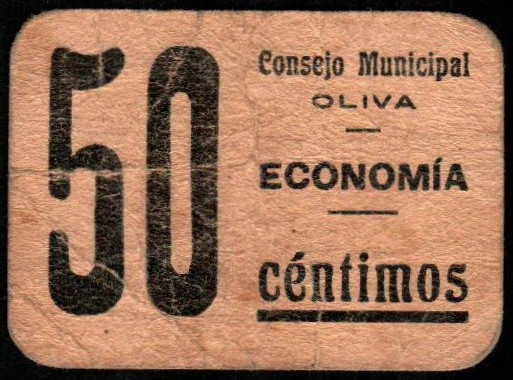 Oliva, Valencia. Consejo Municipal. 50 céntimos. 1ª emisión. G545; M1021B (50-12...