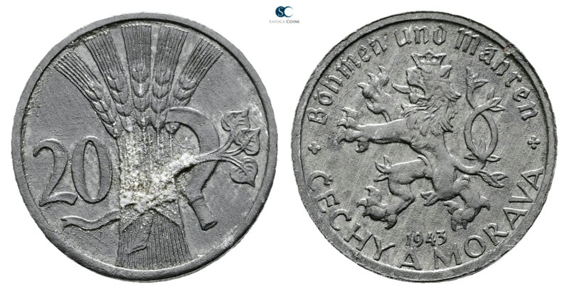 Czechia. Böhmen und Mähren AD 1943. 
20 Heller 1943

 mm, 2,65 g



Nearl...