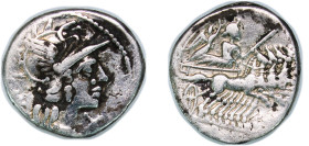 Rome Roman Republic (ancient) 135 BC AR Denarius (Curiatius: C. Curiatius f. Trigeminus; C. CVRF ROMA) Silver 3.75g VF Crawford 223/1