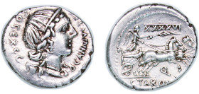 Rome Roman Republic (ancient) 82 BC - 81 BC AR Denarius (Annii: Gaius Annius Luscus; C•ANNIVS•T•F•T•N•PRO•COS•EX•S•C / XX Q C•TARQVITI•P•F) Silver 4g ...