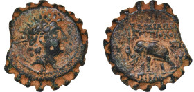 Greece (ancient) Seleucid Empire 143 - 142 AE - Antiochos VI Bronze 8.82g VF Cut