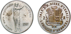 Andorra Principalty 1987 2 Diners - Joan Martí i Alanis (Tennis new olympic discipline) Copper-nickel (20000) 12.09g UNC KM 40