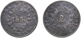 Argentina State of Buenos Aires 1853 2 Reales Copper Buenos Aires Mint 7.2g VF KM 9 CJ 18 CJ 19 CJ 20 CJ 21
