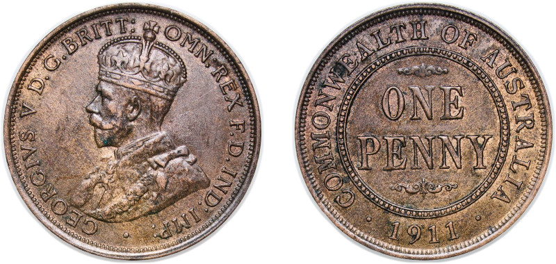 Australia Commonwealth 1911 1 Penny - George V Bronze Royal Mint (Tower Hill) (3...
