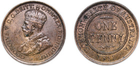 Australia Commonwealth 1911 1 Penny - George V Bronze Royal Mint (Tower Hill) (3768000) 9.39g AU KM 23 Schön 14