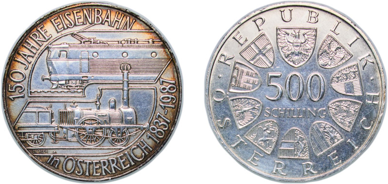 Austria Second Republic 1987 500 Schilling (Austrian Railroad) Silver (.925) Vie...