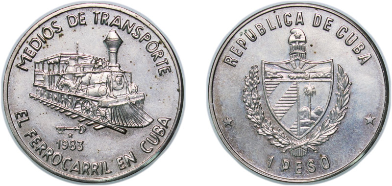 Cuba Second Republic 1983 1 Peso (Cuban Railway) Copper-nickel Havana Mint (7000...