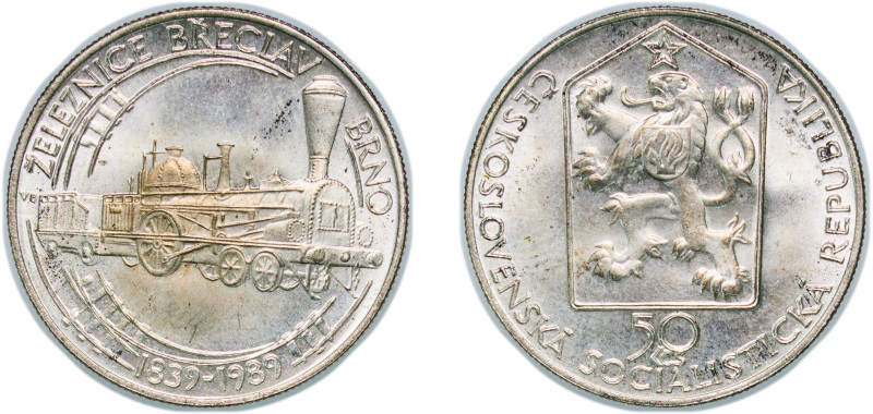 Czechoslovakia Socialist Republic 1989 50 Korun (Břeclav to Brno Railroad) Silve...