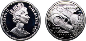 Gibraltar British Overseas Territory 1993 PM 14 ECUs - Elizabeth II (Eurotunnel) Silver (.925) Pobjoy Mint (30000) 10.12g PF KM 479 Schön 267
