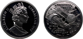 Gibraltar British Overseas Territory 1993 PM 21 ECUs (Eurotunnel) Silver (.925) Pobjoy Mint (15000) 19.23g PF KM 480 Schön 268