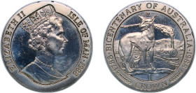 Isle of Man British dependency 1988 PM 1 Crown - Elizabeth II (Bicentenary of Australia) Copper-nickel Pobjoy Mint 28.5g UNC KM 226