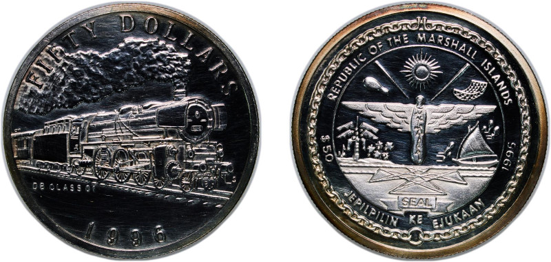 Marshall Islands Republic 1996 S 50 Dollars (DB Class 01) Silver (.999) Sunshine...