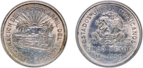 Mexico United Mexican States 1950 Mo 5 Pesos (Southeastern Railroad) Silver (.720) Mexico City Mint (200000) 27.89g UNC KM 466