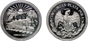 Mexico United Mexican States ND 5 Onzas (Ferrocarril) Silver (.999) 155.8g PF