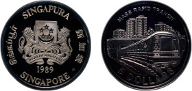 Singapore Republic 1989 sm 5 Dollars (Mass Rapid Transit) Silver (.925) Singapore Mint (30000) 20.24g PF KM 74a PCGS 714766