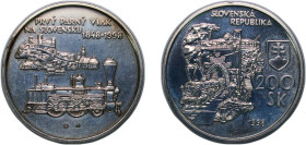 Slovakia Republic 1998 200 Korún (150 Years Railway in Slovakia) Silver (.750) Kremnica Mint (14000) 20.2g UNC KM 42