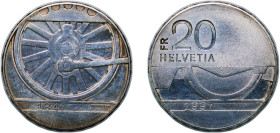 Switzerland Federal State 1997 B 20 Francs (Swiss railways) Silver (.835) Bern Mint (215000) 19.97g UNC HMZ 2 1221h KM 78
