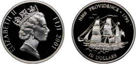 Fiji Republic 2001 10 Dollars - Elizabeth II (HMS Providence) Silver (.925) 31.55g PF KM 82