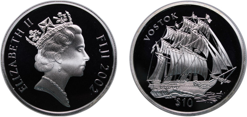 Fiji Republic 2002 10 Dollars - Elizabeth II (Vostok) Silver (.925) 28.29g PF KM...