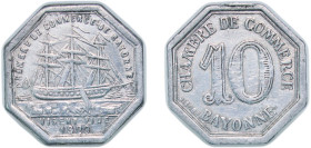 France Commune of Bayonne Third Republic 1920 10 Centimes Aluminium (752000) 0.76g XF El Mon 10.3