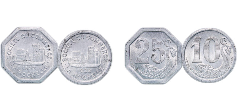 France Commune of La Rochelle Third Republic 1922 Centimes Set (2 Lots) Aluminiu...