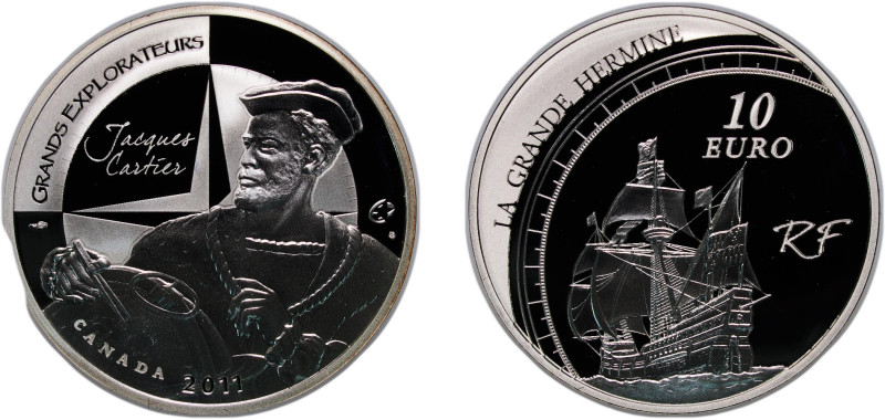 France Fifth Republic 2011 10 Euros (Jacques Cartier) Silver (.900) Paris Mint (...