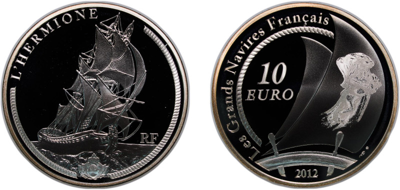 France Fifth Republic 2012 10 Euros (L'Hermione) Silver (.900) Paris Mint (4661)...