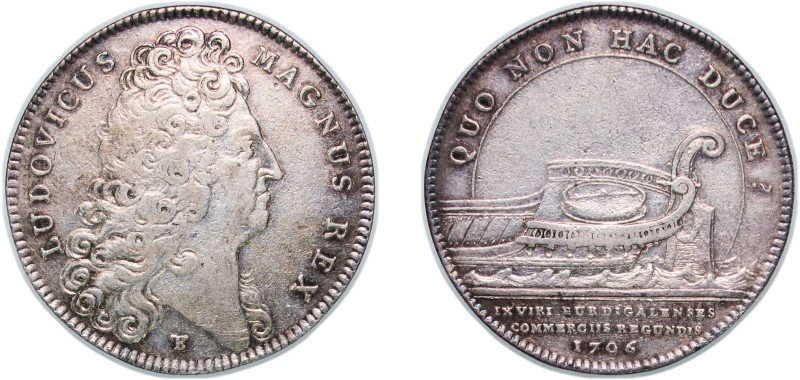 France Kingdom 1706 Jeton - Louis XIV (Chambre de commerce de Bordeaux) Silver 9...