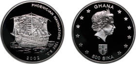 Ghana 2002 500 Sika - Elizabeth II (Phoenician Navigators, Fantasy coins) Silver (.925) (15000) 24.93g PF X 18