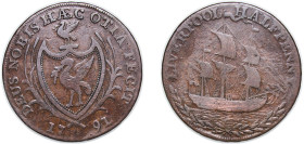 Great Britain United Kingdom 1791 ½ Penny (Lancashire - Liverpool / Sailing Ship) Copper 12.17g VF DH 61-110
