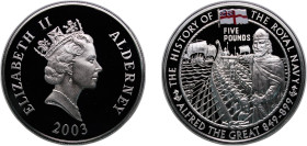 Guernsey Alderney British dependency 2003 5 Pounds - Elizabeth II (Alfred the Great) Silver (.925) Royal Mint 28.28g PF KM 45a