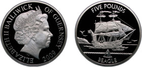 Guernsey British dependency 2009 5 Pounds - Elizabeth II (HMS Beagle; Silver Proof) Silver (.925) Royal Mint (25000) 28.28g PF