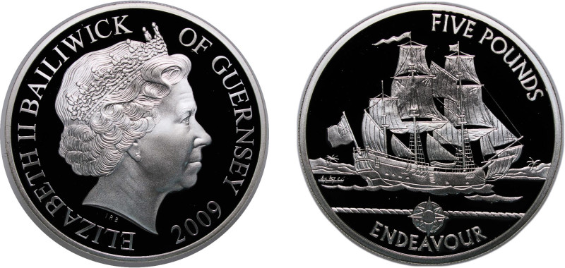 Guernsey British dependency 2009 5 Pounds - Elizabeth II (HMS Endavour) Silver (...