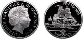 Guernsey British dependency 2009 5 Pounds - Elizabeth II (HMS Endavour) Silver (.925) Royal Mint (25000) 28.28g PF