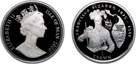 Isle of Man British dependency 2000 PM 1 Crown - Elizabeth II (Francisco Pizarro) Silver (.925) Pobjoy Mint (10000) 28.39g PF KM 1021a