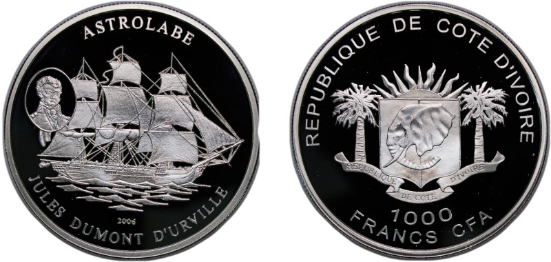 Ivory Coast Republic 2006 1000 Francs CFA (Astrolabe) Silver (.925) 25g PF KM 21...