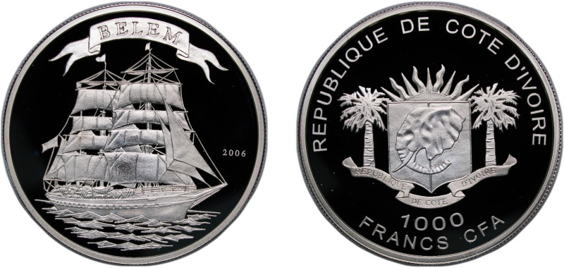 Ivory Coast Republic 2006 1000 Francs CFA (Belem) Silver (.925) 25g PF KM 20 Sch...