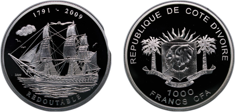 Ivory Coast Republic 2009 1000 Francs CFA (Redoutable) Silver (.925) 25g PF KM 8...