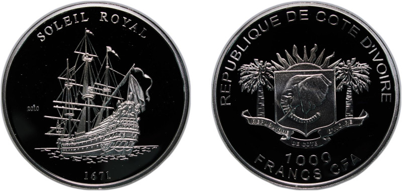 Ivory Coast Republic 2010 1000 Francs CFA (Soleil Royal) Silver (.925) 25g PF KM...