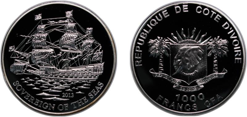 Ivory Coast Republic 2013 1000 Francs CFA (Souvereign of the seas) Silver 20g PF