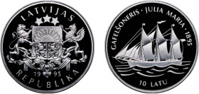 Latvia Republic 1995 10 Latu ("Julia Maria" Sailing Ship) Silver (.925) Valcambi SA Mint (20000) 31.51g PF KM 25