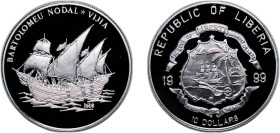 Liberia Republic 1999 10 Dollars (Bartolomeu Nodal Vijia) Silver (.925) 19.9g PF KM 706