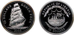 Liberia Republic 2003 10 Dollars (Gorch Fock) Silver (.999) 25g PF Kahle GF K-2003-03a