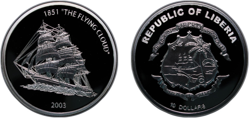 Liberia Republic 2003 10 Dollars (The Flying Cloud) Silver (.925) (5000) 25g PF ...